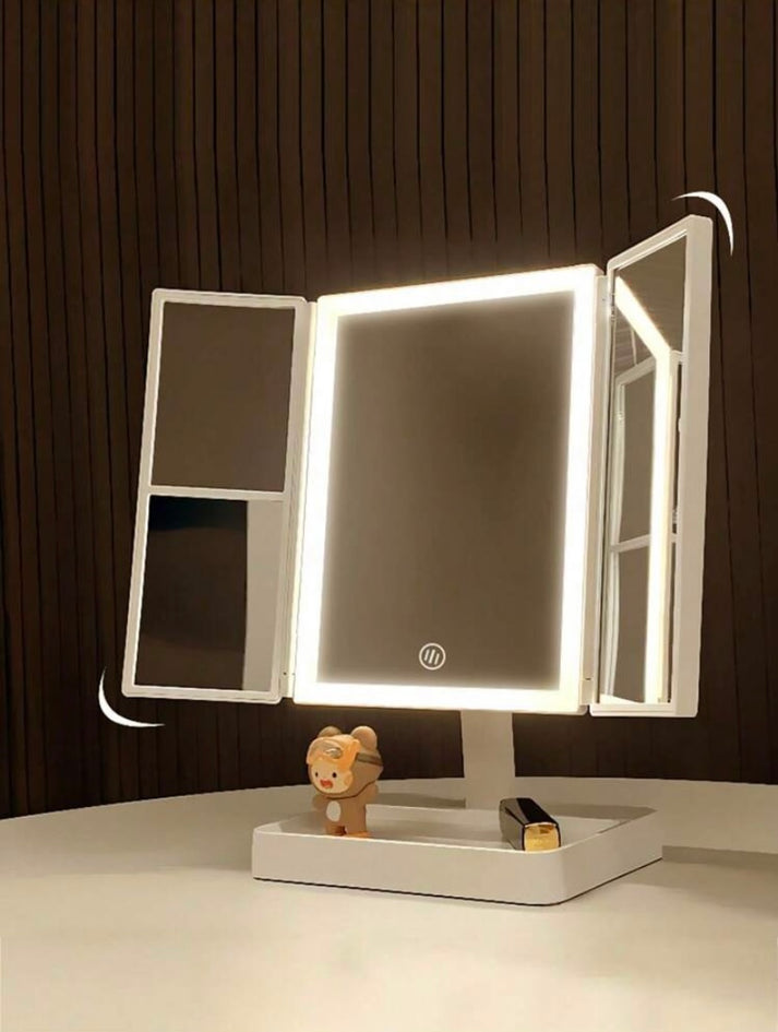 Tri-Fold LED Vanity Mirror — Rotatable & Lighted